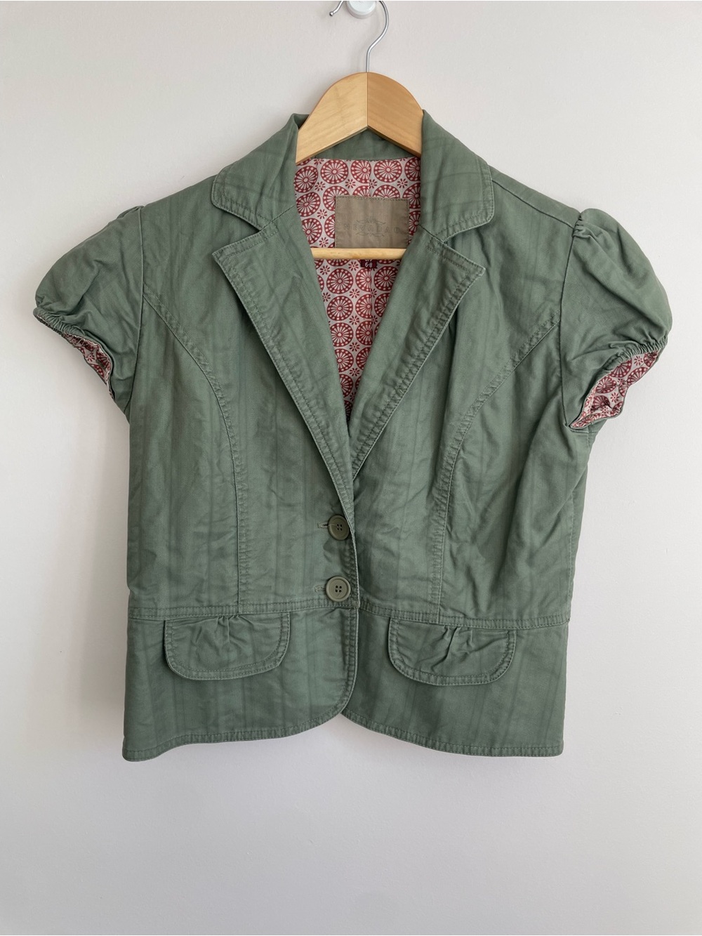 Women’s Short Sleeve Cotton Y2K style Peplum Jacket in Olive Green